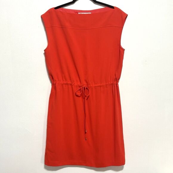 Trina Turk Desert Willow Dress Sz 12 Orange Boatneck Drawstring Cinch Waist - Picture 3 of 7